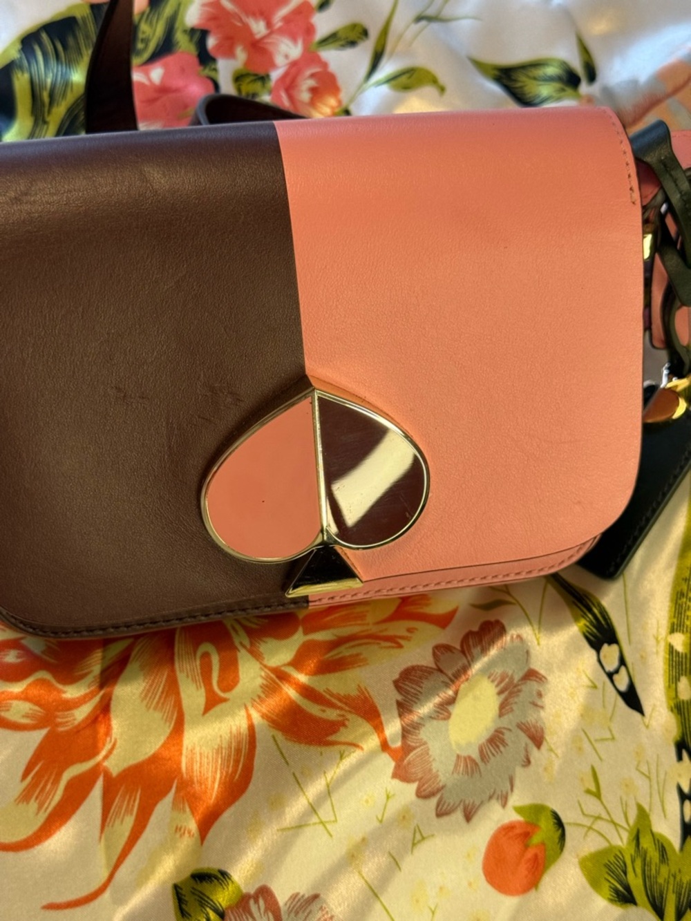 kate spade Pink and Brown Colorblock Crossbody with Spade Lock